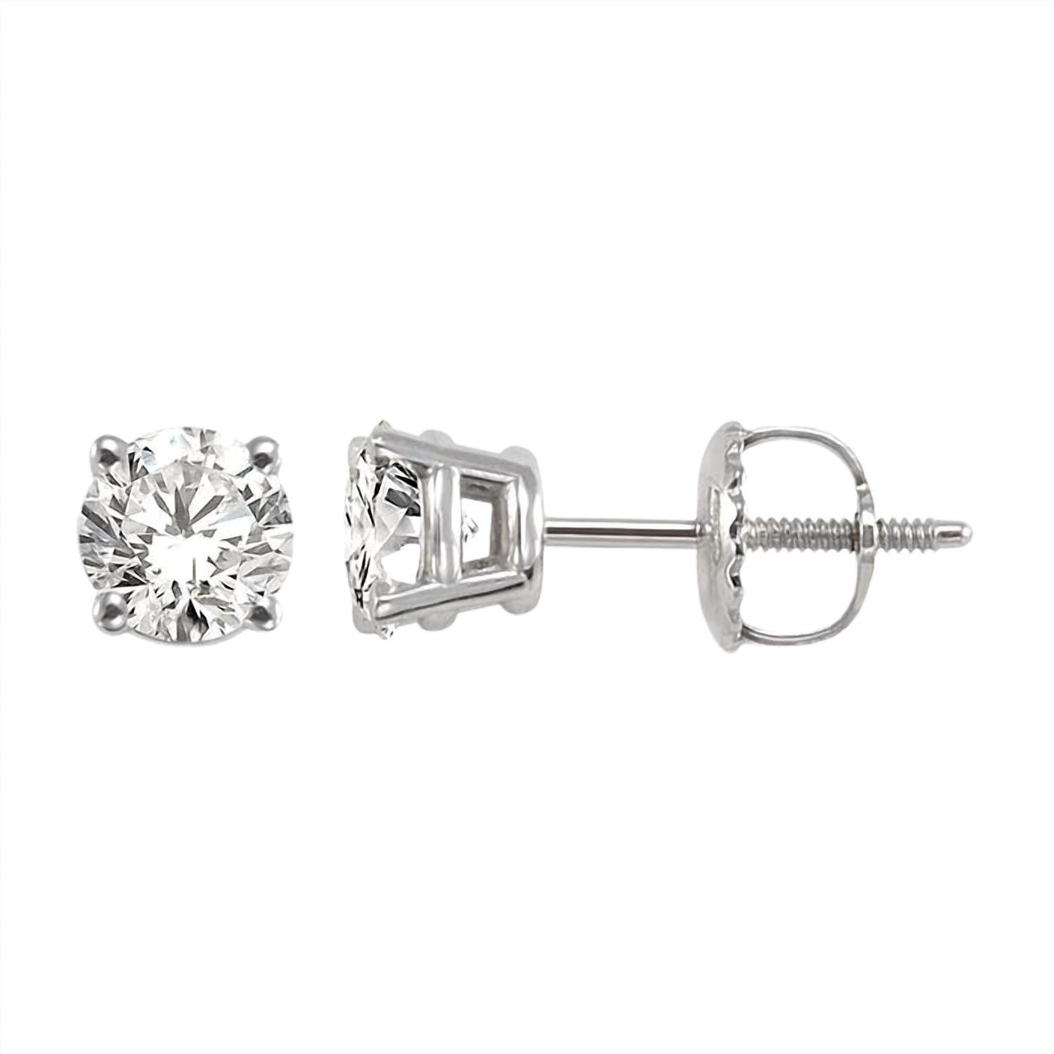 New Aamiaa 1.00 Carat Natural Diamond Round Brilliant Stud Earrings In 14k White